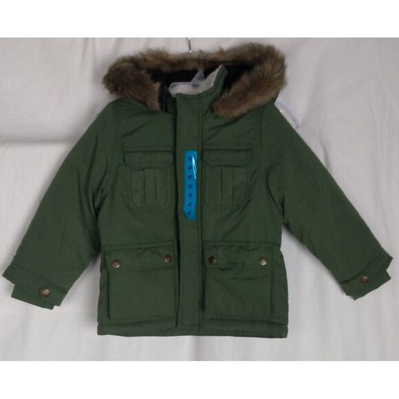 Carter's size 4T Boys Faux Fur Hooded Parka Winter Coat Green‎ - Picture 1 of 7